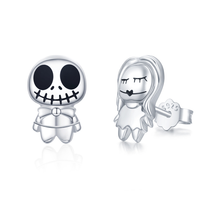 Sterling Silver Skull Stud Earrings-1