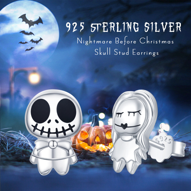 Sterling Silver Skull Stud Earrings-7