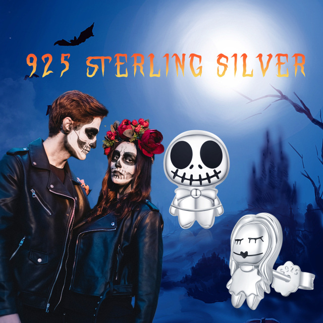 Sterling Silver Skull Stud Earrings-8