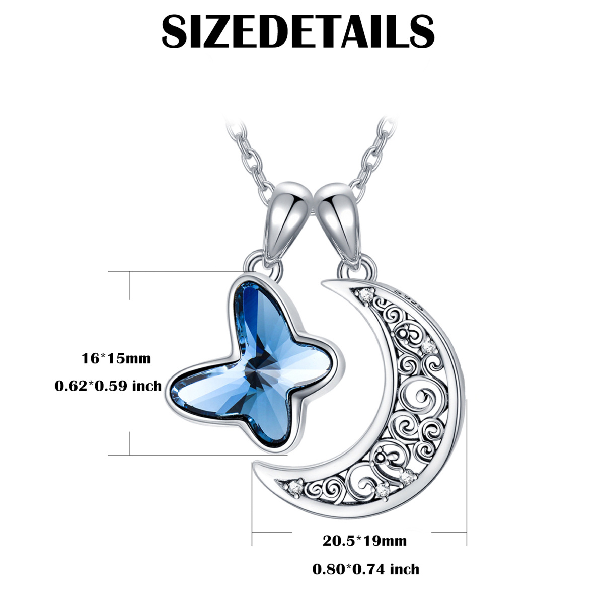 Sterling Silber Kristall Schmetterling & Mond Urne Halskette-5