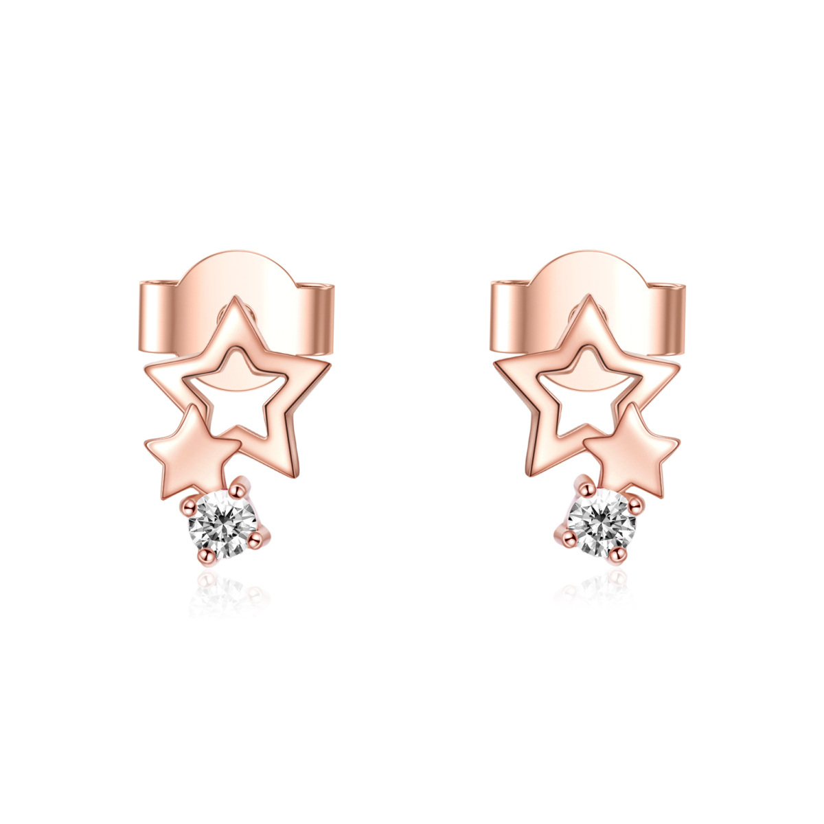 Boucles d'oreilles étoiles en or rose 18K à zircon cubique-1