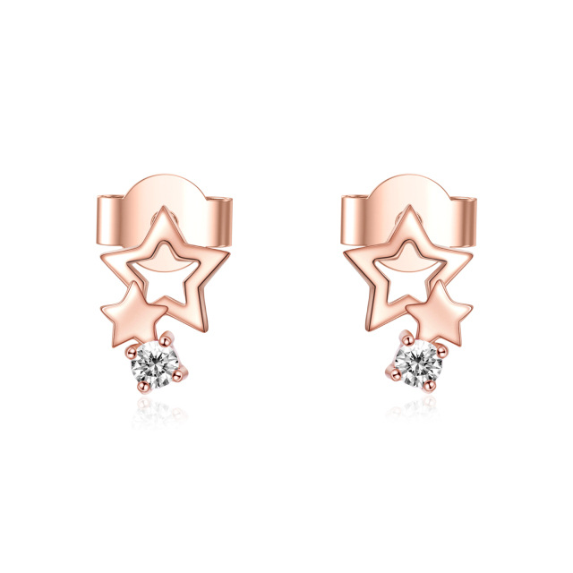 18K Rose Gold Cubic Zirconia Stars Stud Earrings-0