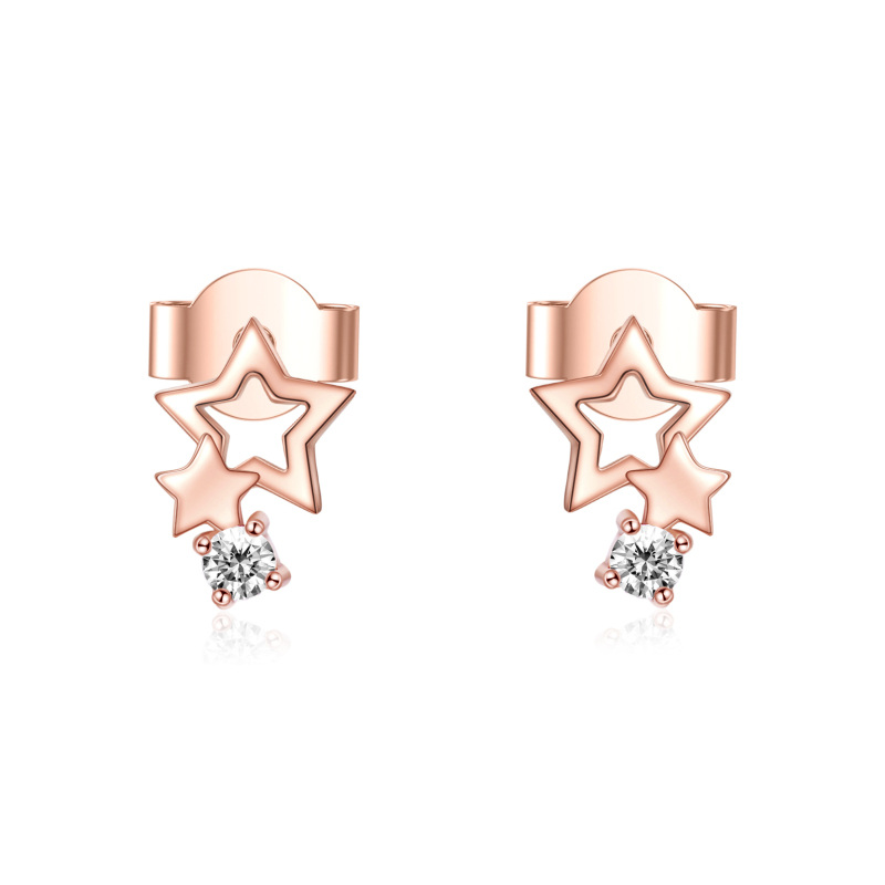 18K Rose Gold Cubic Zirconia Stars Stud Earrings