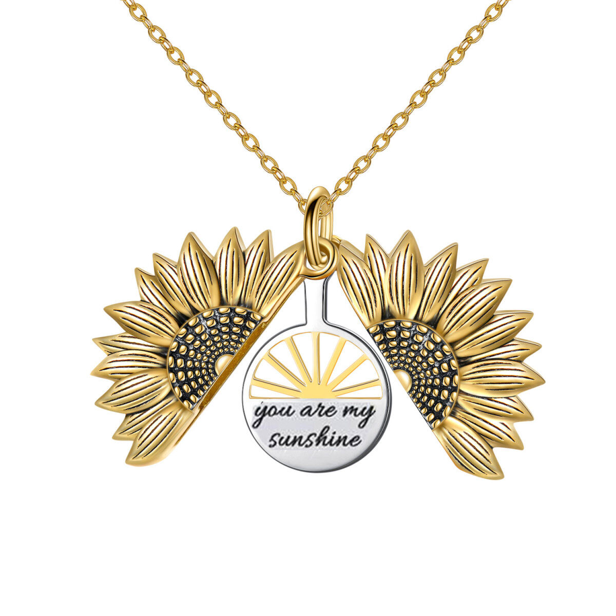 Sterling Silver Two-tone Sunflower Pendant Necklace with Engraved Word-1