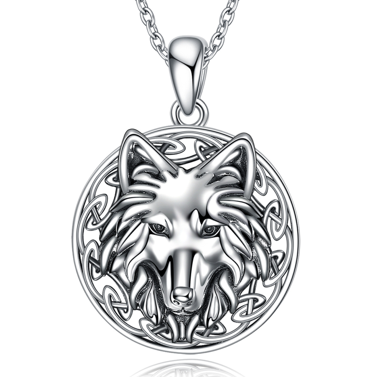 Sterling Silver Wolf Amulet Pendant Necklace-1