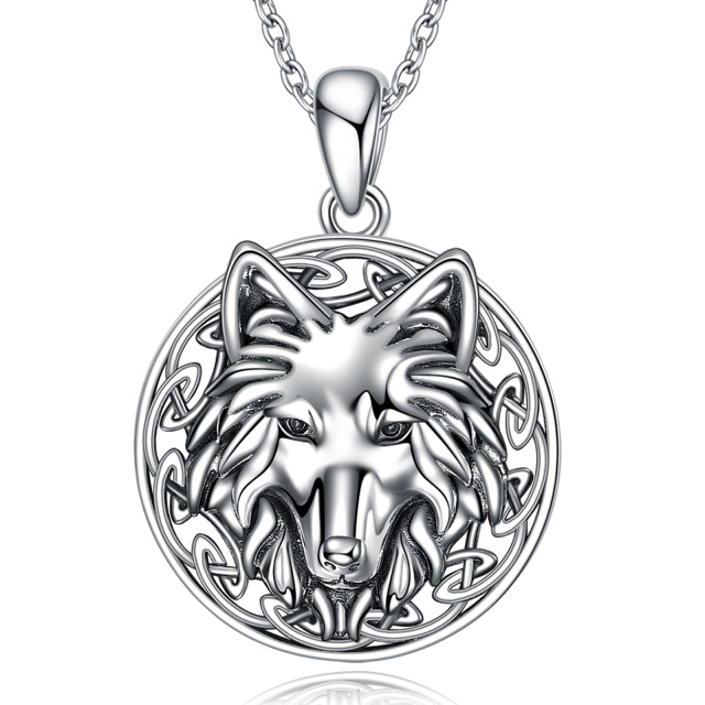 Sterling Silver Wolf Amulet Pendant Necklace-4