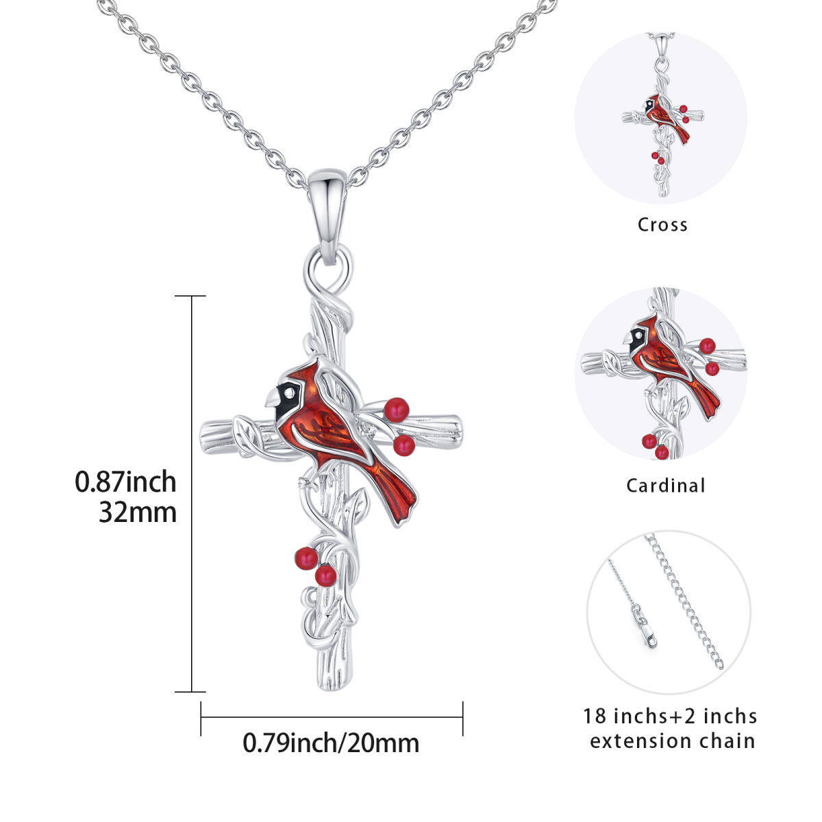 Collier en argent sterling avec pendentif cardinal et croix-5