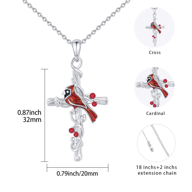 Sterling Silver Cardinal & Cross Pendant Necklace-4