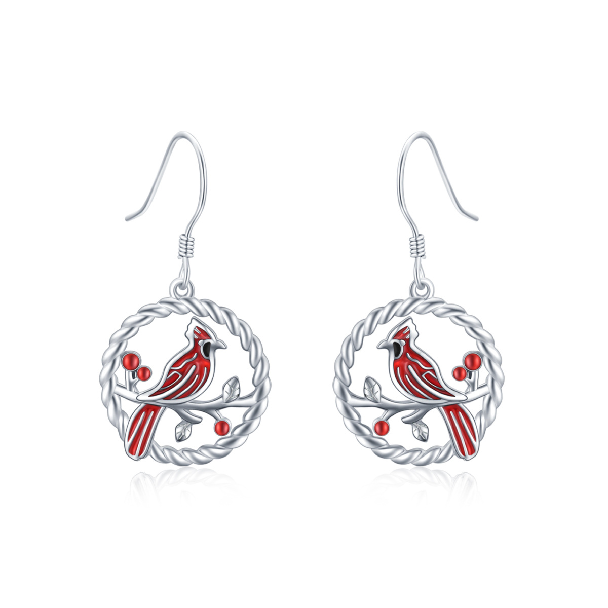 Sterling Silver Cardinal Drop Earrings-1