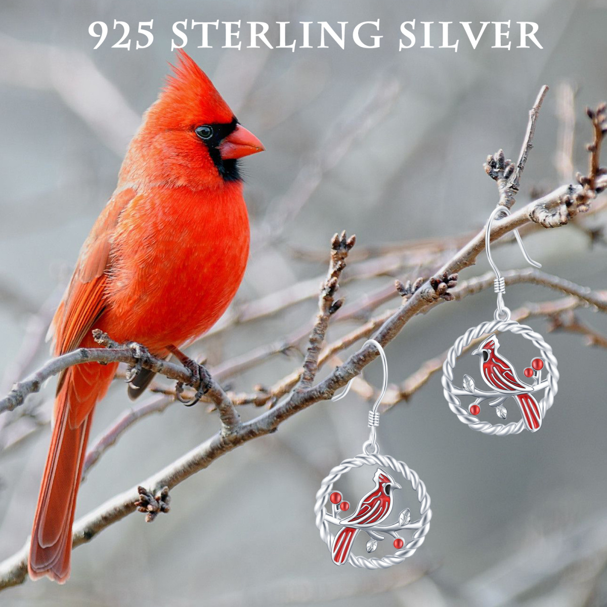 Sterling Silver Cardinal Drop Earrings-5