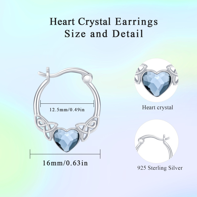 Sterling Silver Heart Shaped Crystal Celtic Knot & Heart Hoop Earrings-3