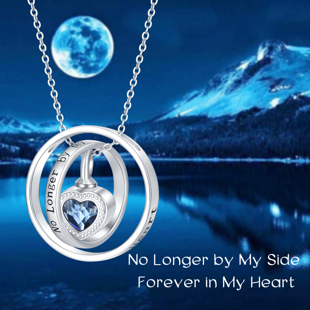 Sterling Silver Crystal Heart & Rotatable Circle Heart Urn Necklace for Ashes with Engraved Word-5