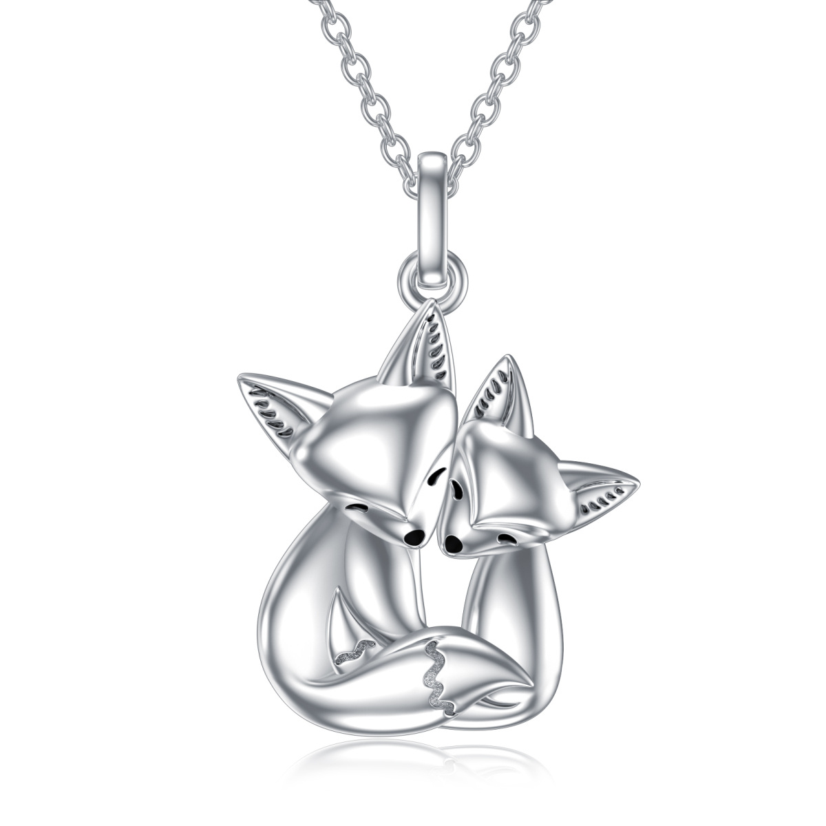 Sterling Silver Fox Mom & Kids Pendant Necklace-1
