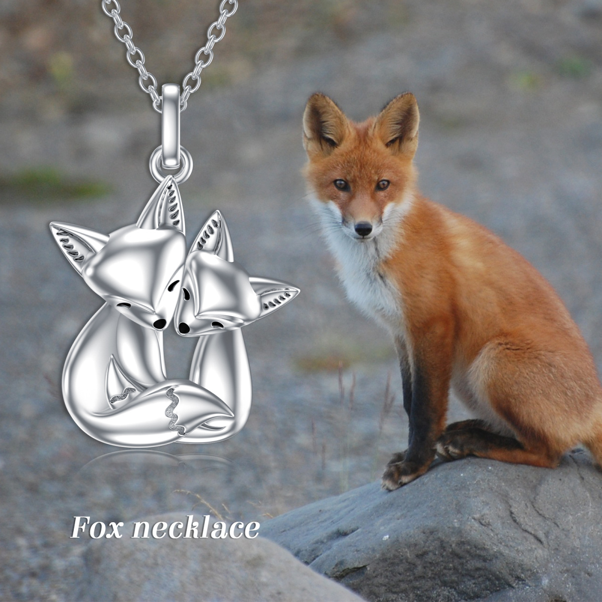 Sterling Silver Fox Mom & Kids Pendant Necklace-6