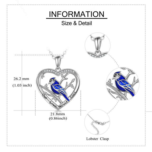 Colar com pingente de zircónio azul e coração em prata esterlina com palavra gravada-4