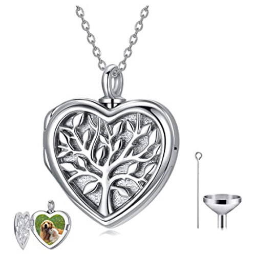 Sterling Silver Tree Of Life & Heart Urn Necklace for Ashes-0