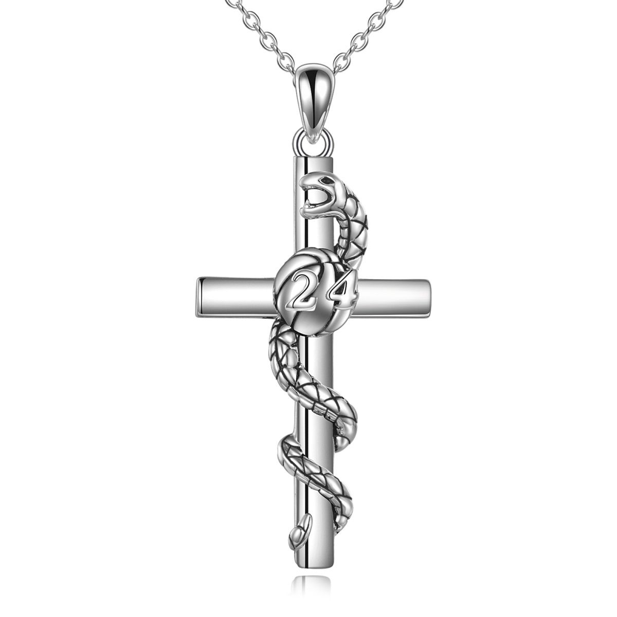 Sterling Silver Snake & Basketball & Cross Pendant Necklace with Engraved Word-1