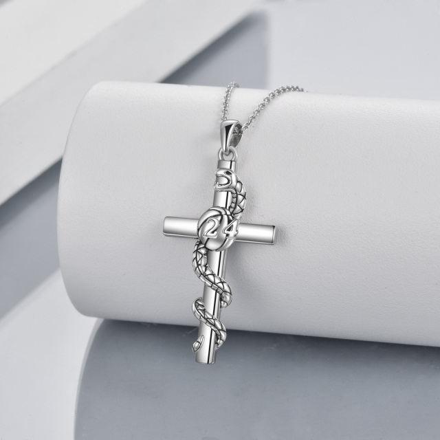 Sterling Silver Snake & Basketball & Cross Pendant Necklace with Engraved Word-1