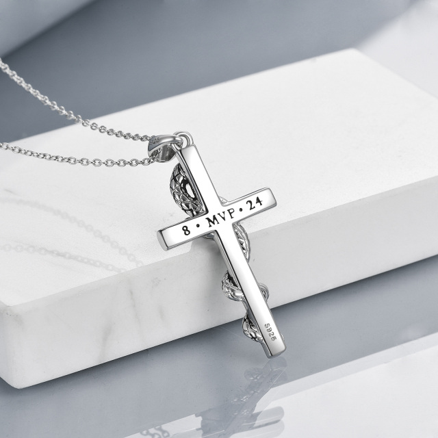 Sterling Silver Snake & Basketball & Cross Pendant Necklace with Engraved Word-2