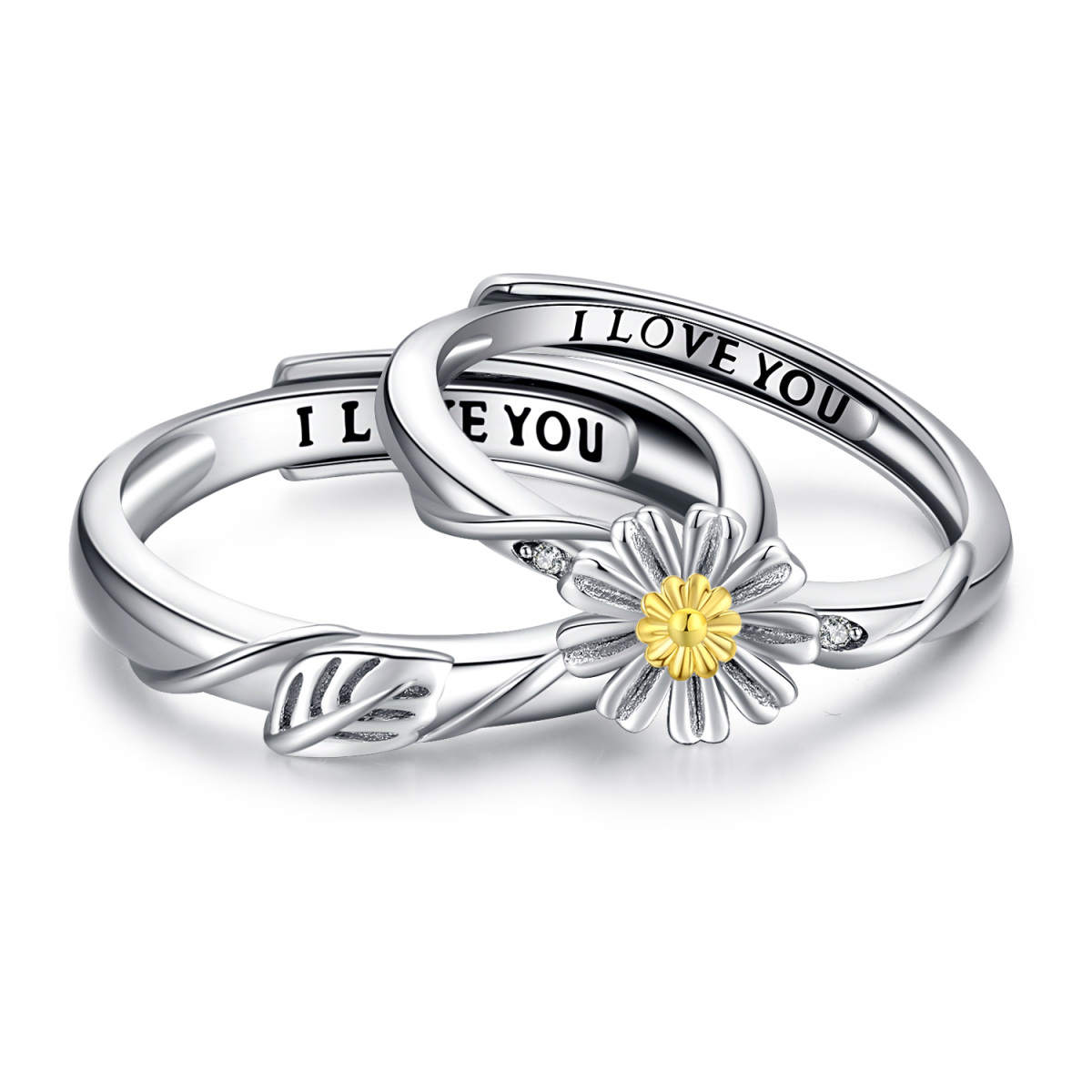 Sterling Silver Daisy Couple Rings-1