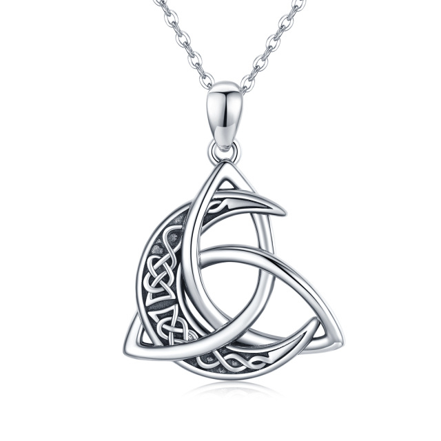 Sterling Silver Celtic Knot Moon & Crescent Irish Pendant Necklace-1
