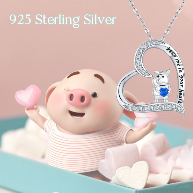 Lindos colares de coração de porco em prata esterlina banhada a ouro branco-3