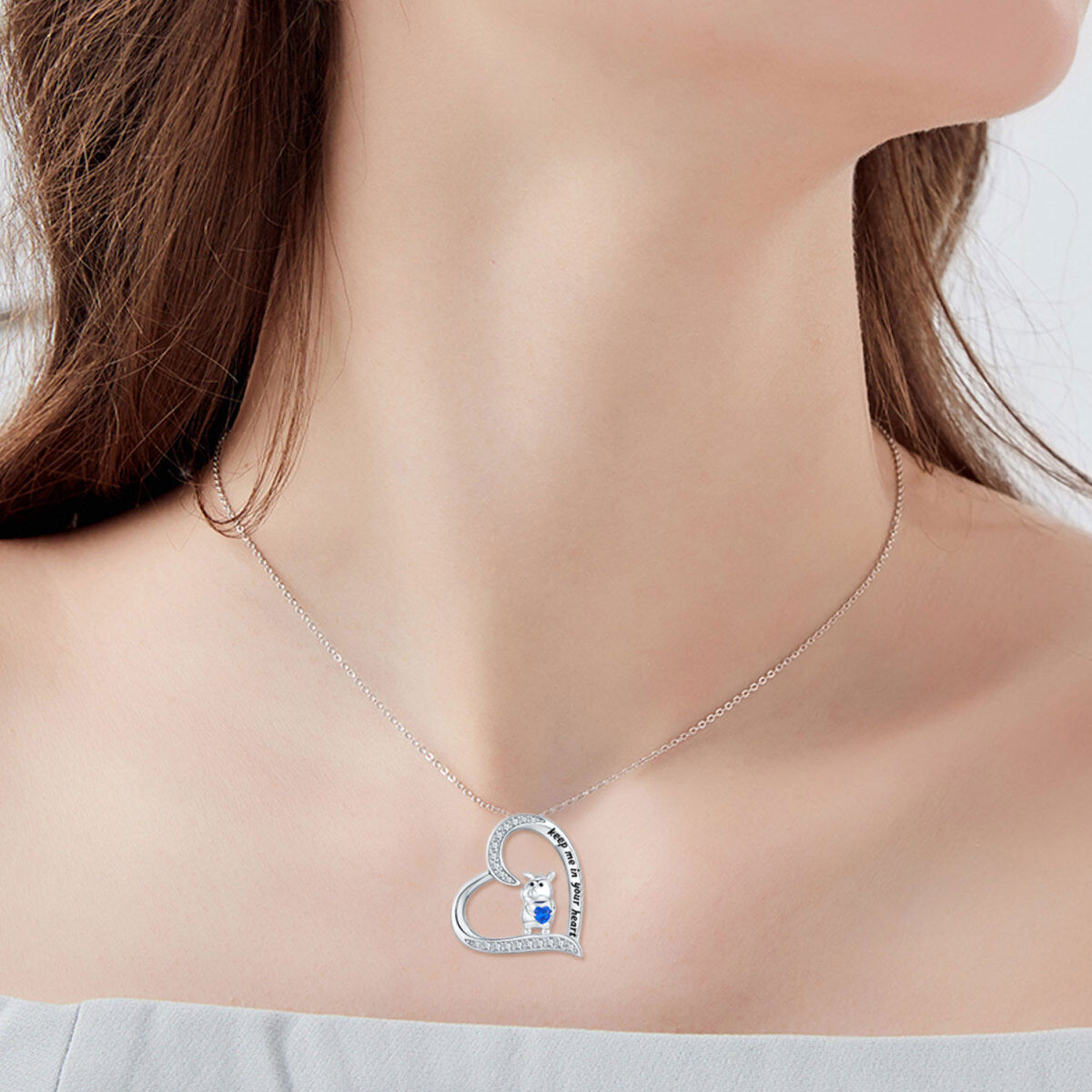 Lovely Pig Heart Necklaces in White Gold Plated Sterling Silver-6