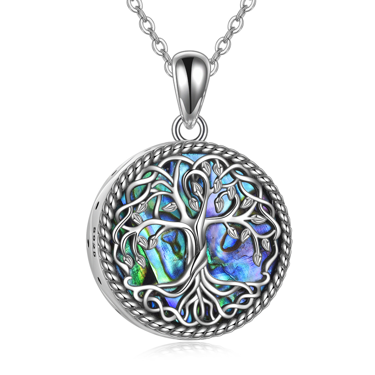 Plata de ley Abalone Shellfish Tree Of Life & Celtic Knot Urn Necklace for Ashes-1