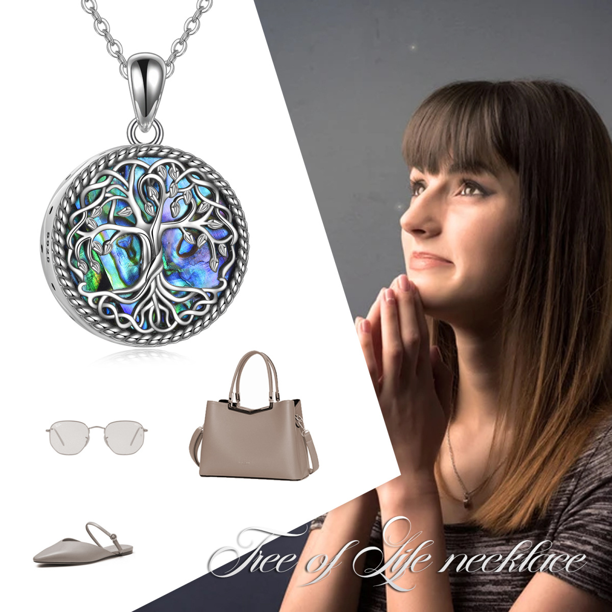 Plata de ley Abalone Shellfish Tree Of Life & Celtic Knot Urn Necklace for Ashes-6