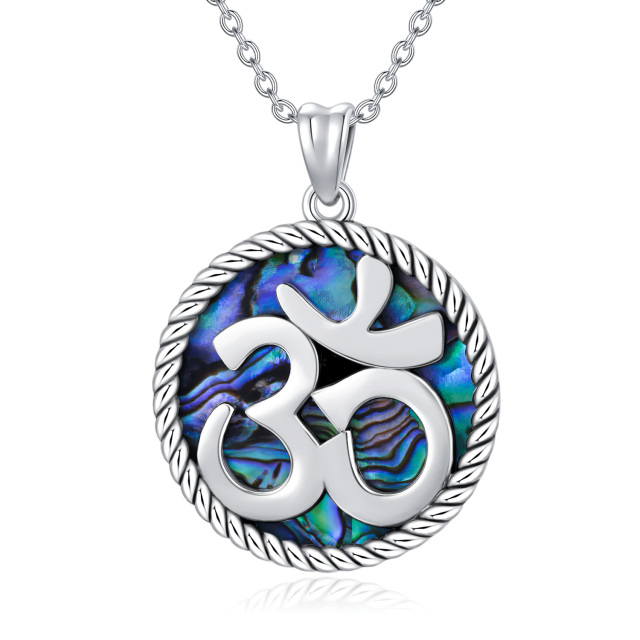 Colar com símbolo de Yoga Abalone Shellfish Aum Om Ohm em prata esterlina 925-0