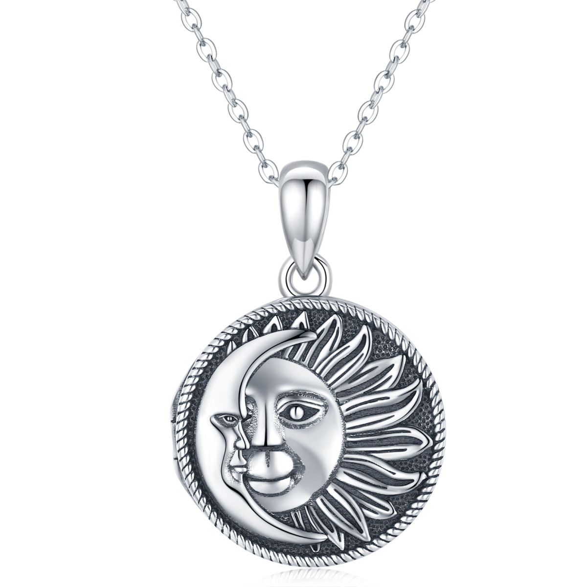 Sterling Silver Moon & Sun Personalized Photo Locket Necklace-1