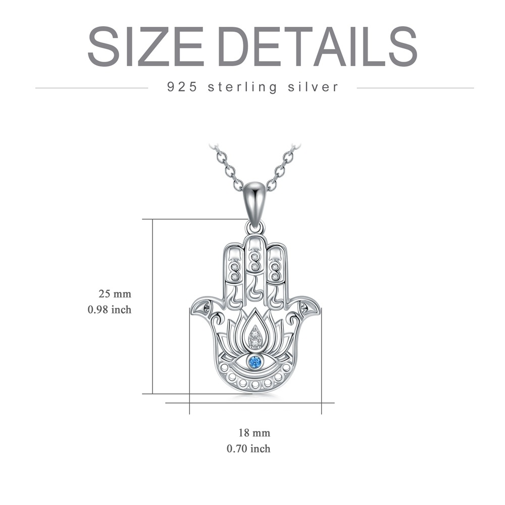 Sterling Silver Round Evil Eye & Hamsa Hand Pendant Necklace-6