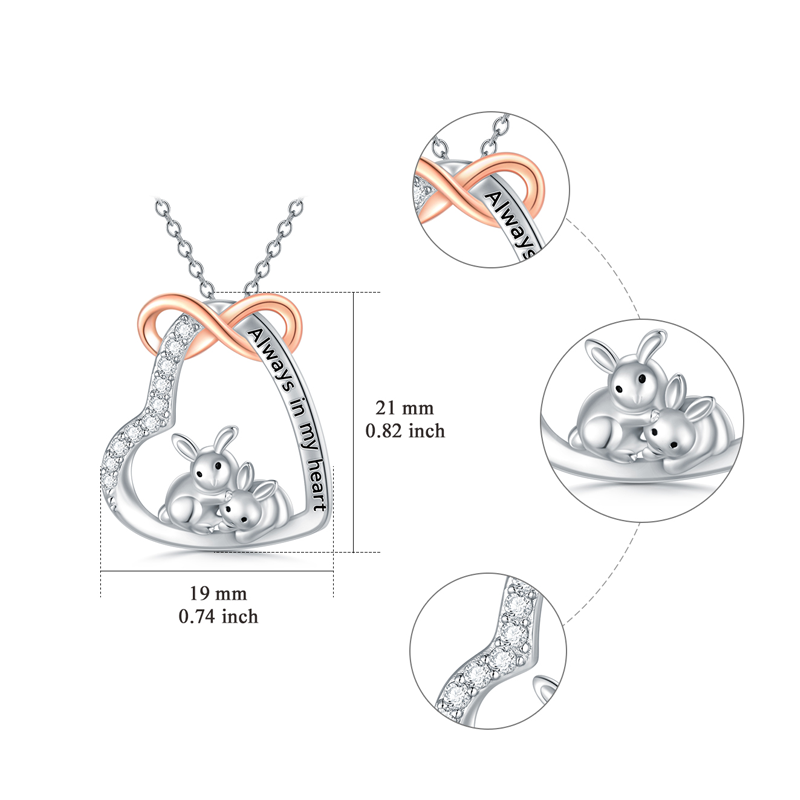 Plata de ley de dos tonos Circular en forma de circonio cúbico Conejo y Corazón y Infinito-6