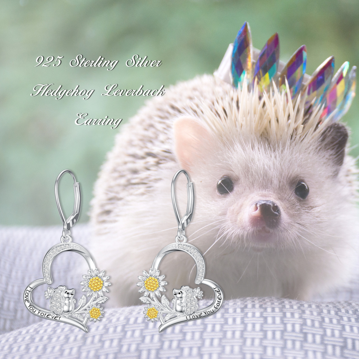 Sterling Silver Two-tone Cubic Zirconia Hedgehog & Daisy Drop Earrings-6