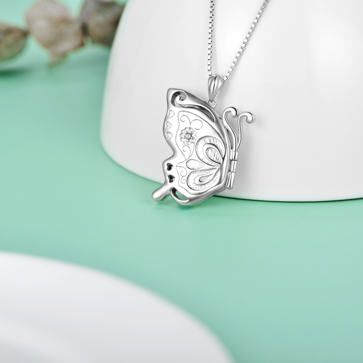 Sterling Silver Butterfly & Personalized Photo Personalized Photo Locket Necklace-3