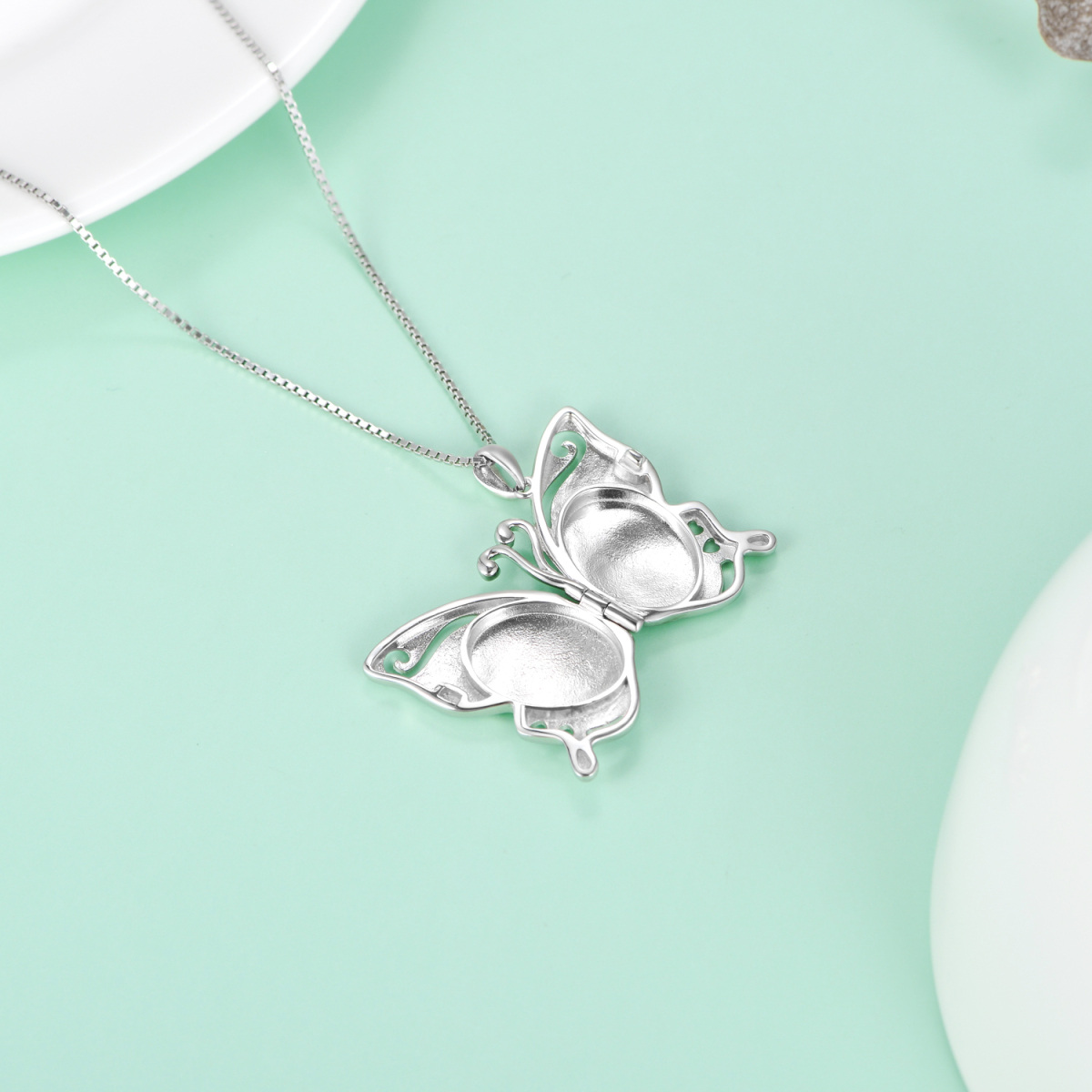 Sterling Silver Butterfly & Personalized Photo Personalized Photo Locket Necklace-4