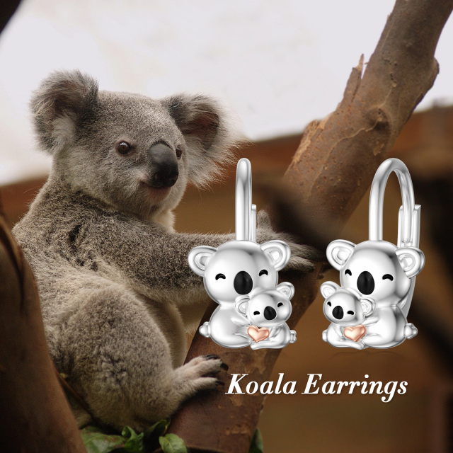 Boucles d'oreilles Koala à levier en argent sterling bicolore-1