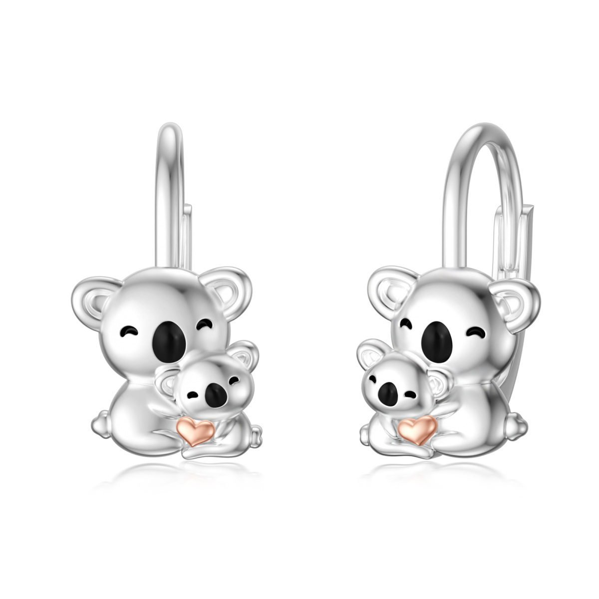 Zweifarbige Koala-Ohrringe aus Sterlingsilber mit Hebelverschluss-1