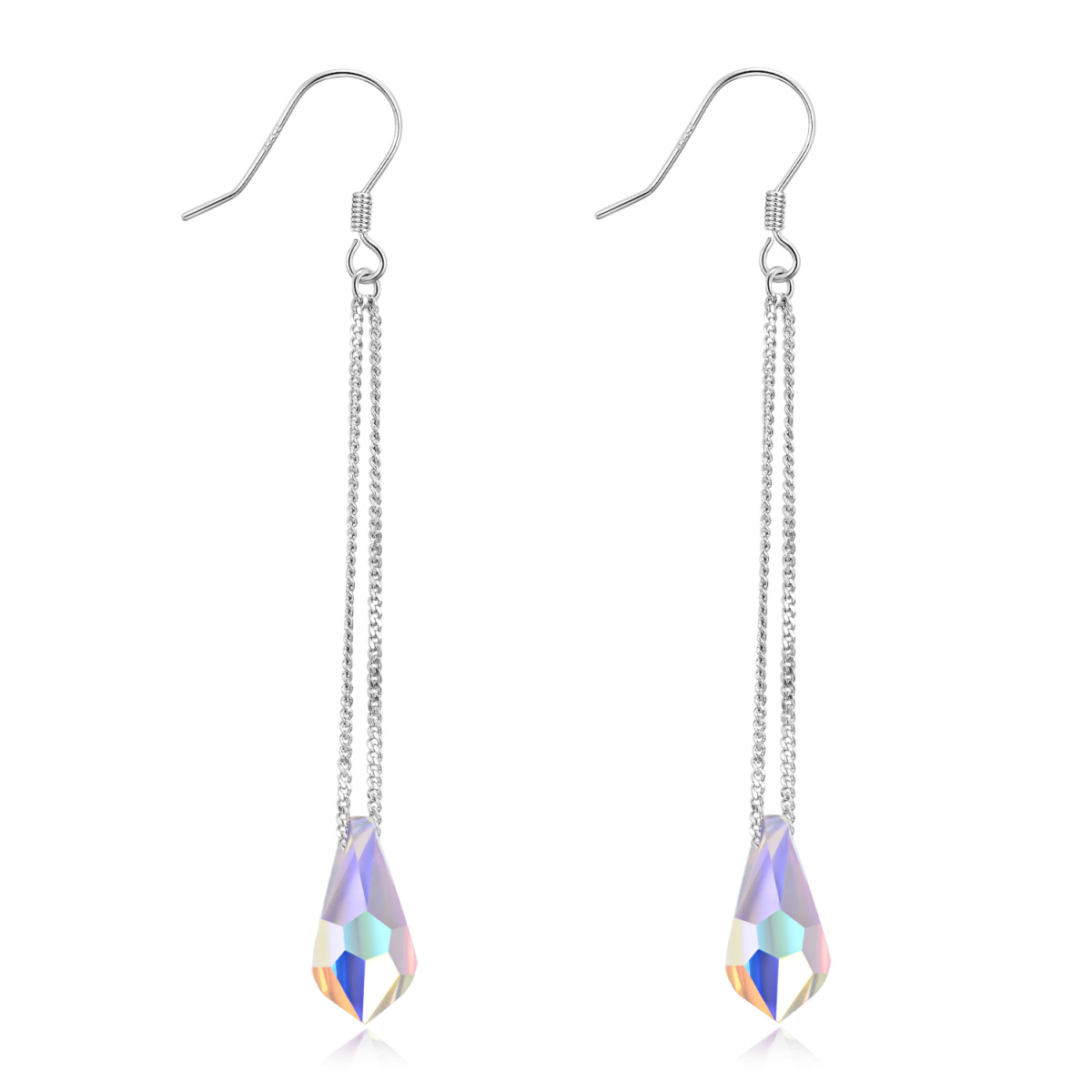 Sterling Silver Crystal Drop Shape Drop Earrings-1