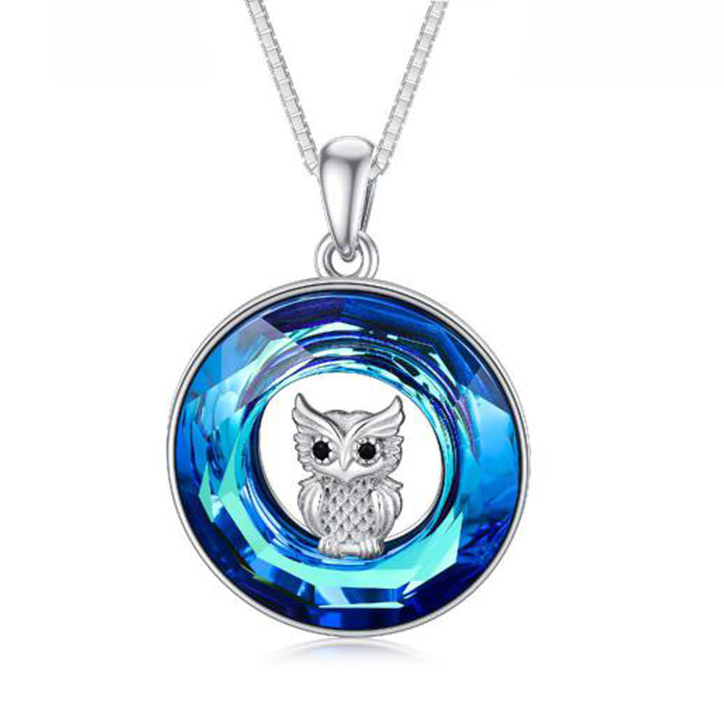 Sterling Silver Owl Crystal Pendant Necklace-1
