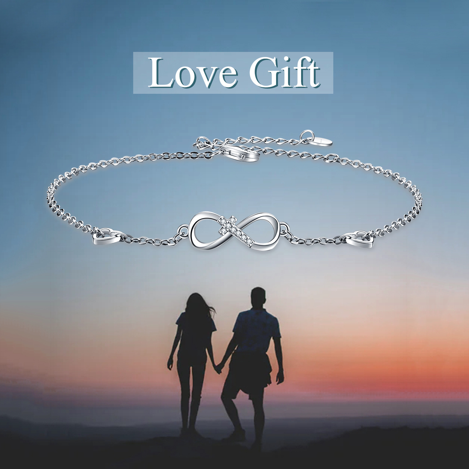 162970615047167f49c - 925 Sterling Silver Cubic Zirconia Infinity Cross Heart Bracelet For Women Girls Gifts