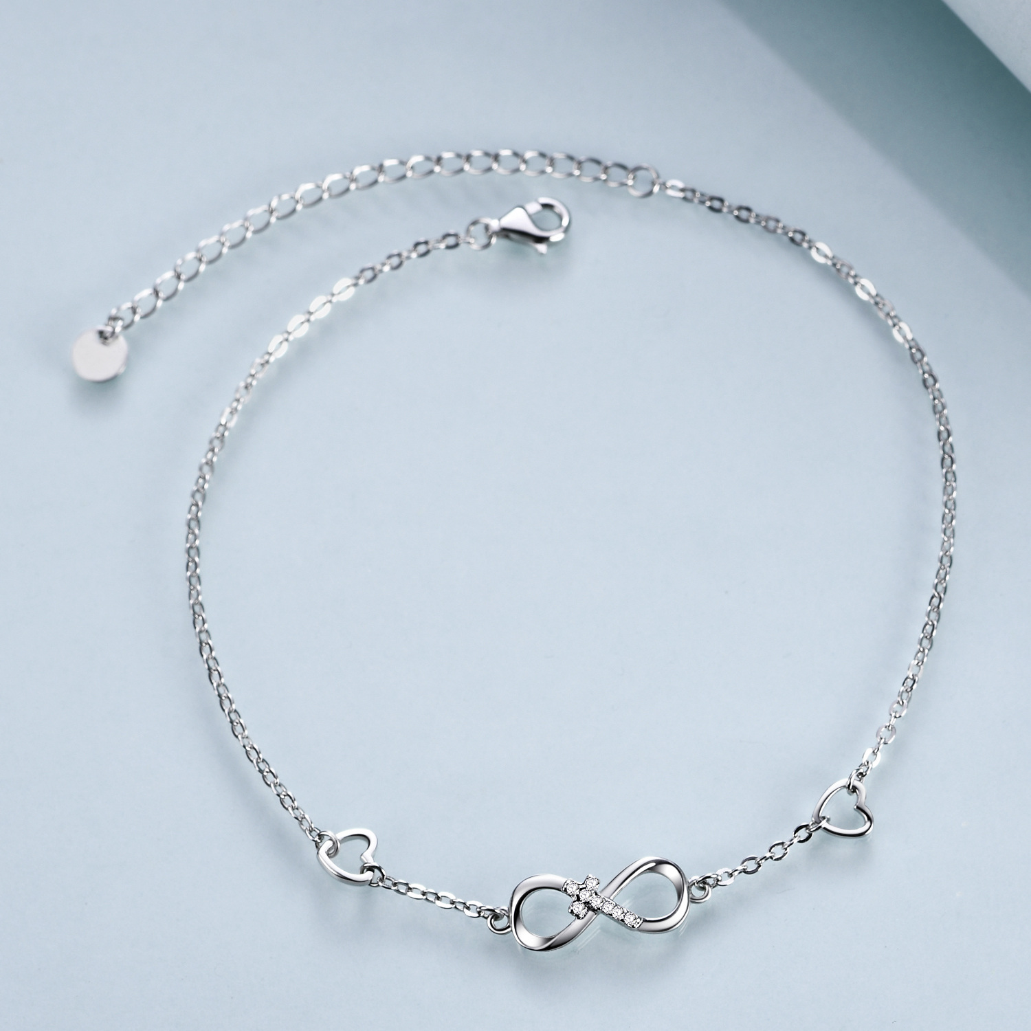 162970615503772302d - 925 Sterling Silver Cubic Zirconia Infinity Cross Heart Bracelet For Women Girls Gifts
