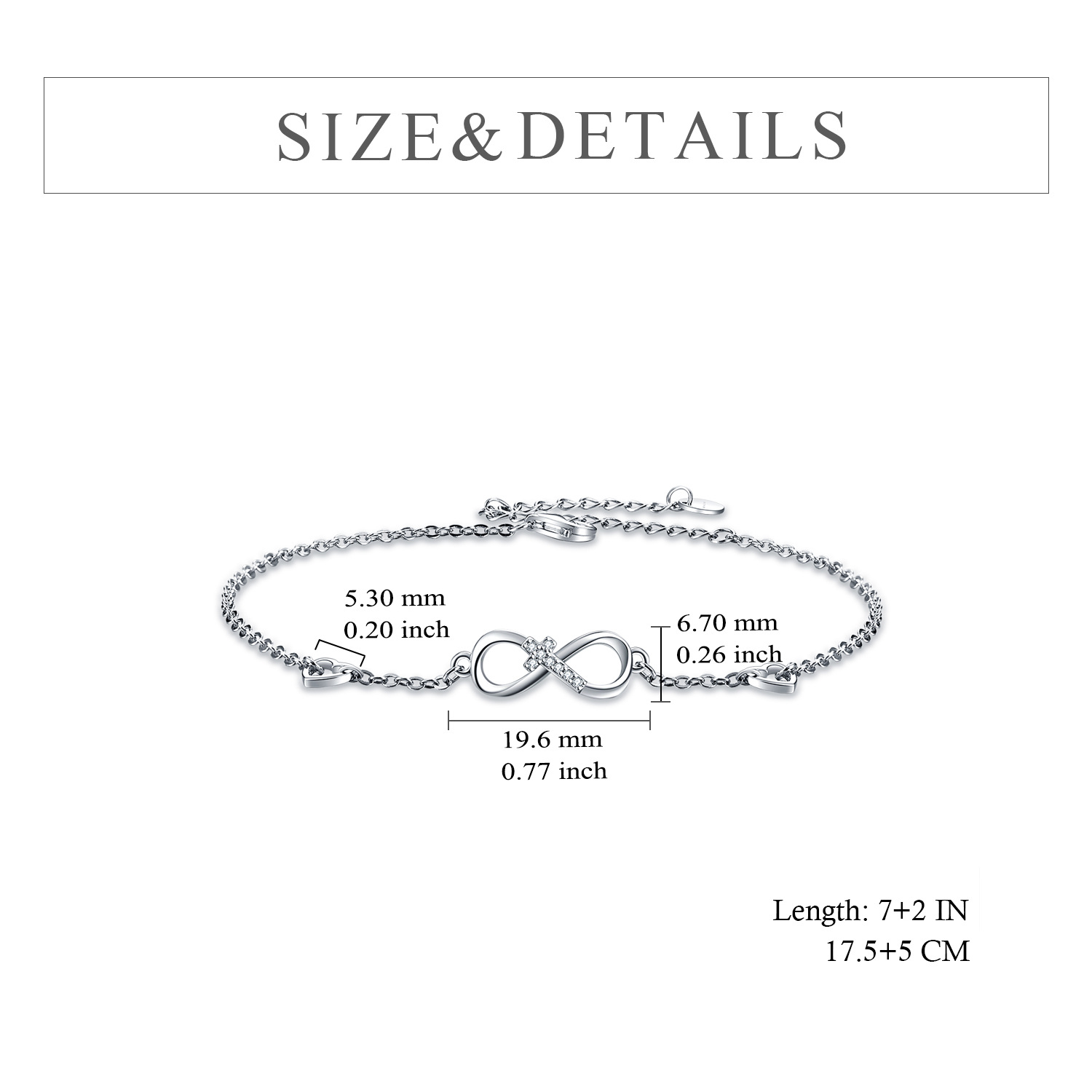 162970616642740079b - 925 Sterling Silver Cubic Zirconia Infinity Cross Heart Bracelet For Women Girls Gifts