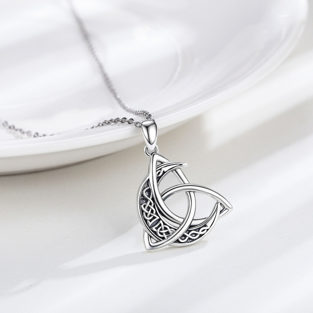 Sterling Silver Celtic Knot Moon & Crescent Irish Pendant Necklace-3