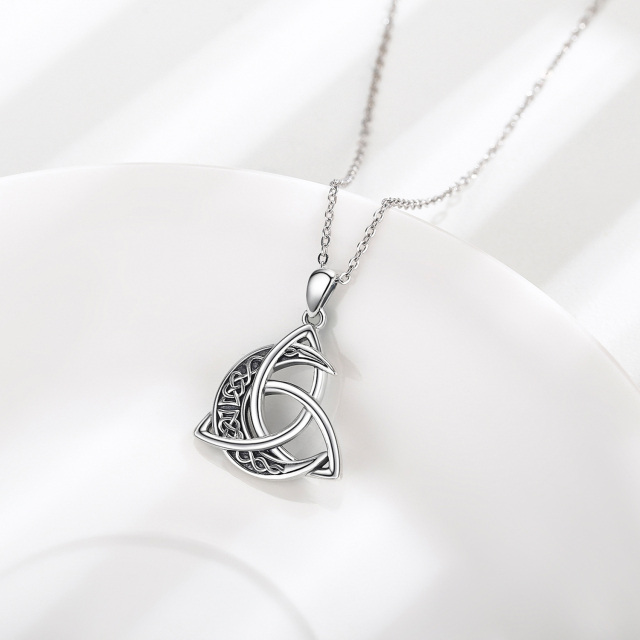 Sterling Silver Celtic Knot Moon & Crescent Irish Pendant Necklace-4