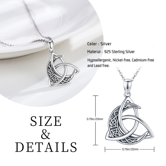 Sterling Silver Celtic Knot Moon & Crescent Irish Pendant Necklace-5