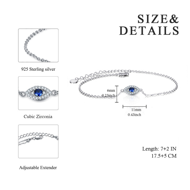 Sterling Silver Circular Shaped Cubic Zirconia Evil Eye Pendant Bracelet-3