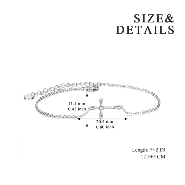 Sterling Silver Round Cubic Zirconia Cross Pendant Bracelet-4