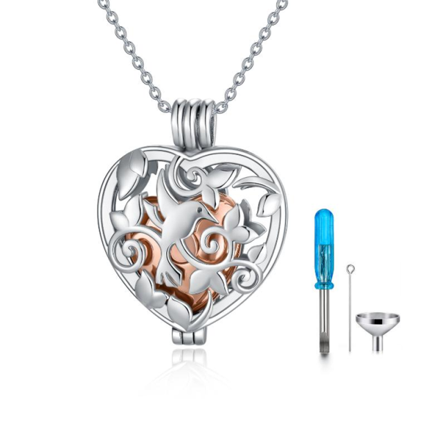 Sterling Silver Two-tone Bird & Heart Urn Necklace for Ashes-0