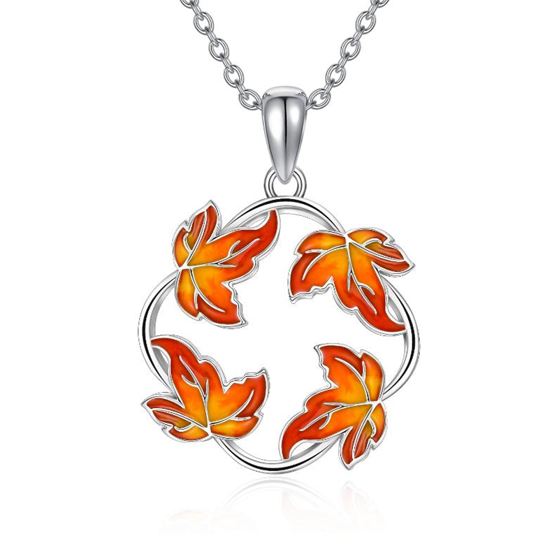 Sterling Silver Maple Leaf Pendant Necklace-1